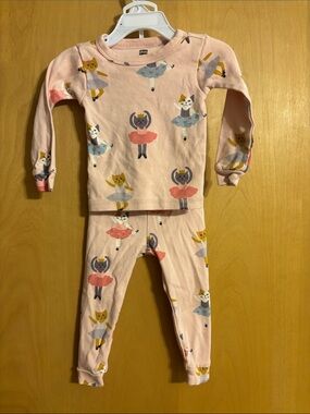 Tea Collection Pink Cat Ballerina Pajama Set with Blue and Yellow Accents